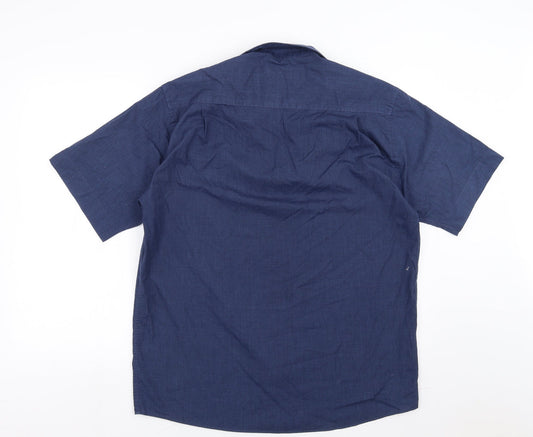 Mens UK Size 15.5 BHS Blue  Button-Up Short Sleeve Casual Shirt