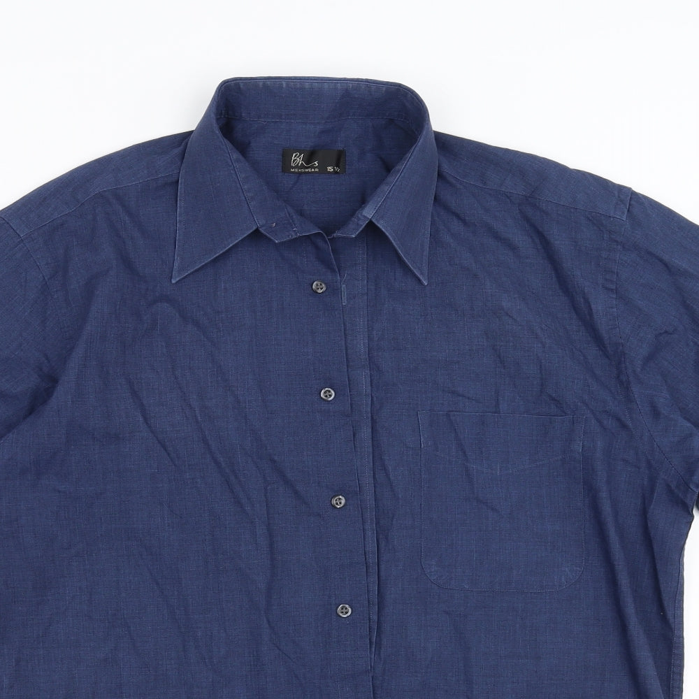 Mens UK Size 15.5 BHS Blue  Button-Up Short Sleeve Casual Shirt