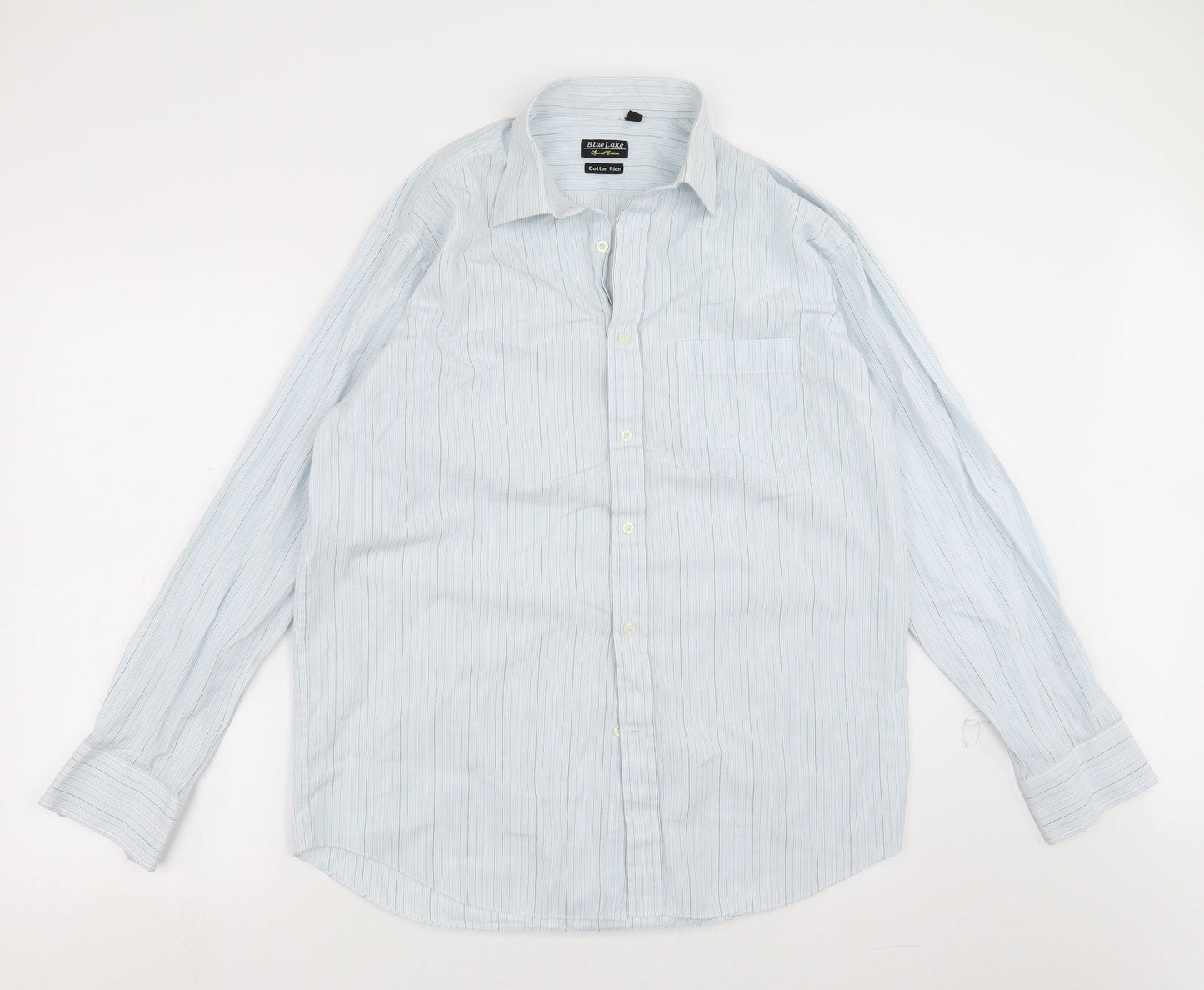 Mens UK Size 16 blue lake Blue  Button-Up Long Sleeve Casual Shirt
