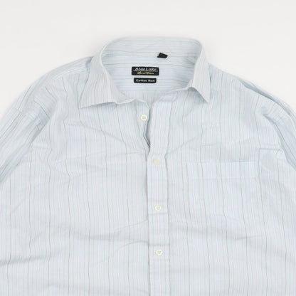 Mens UK Size 16 blue lake Blue  Button-Up Long Sleeve Casual Shirt
