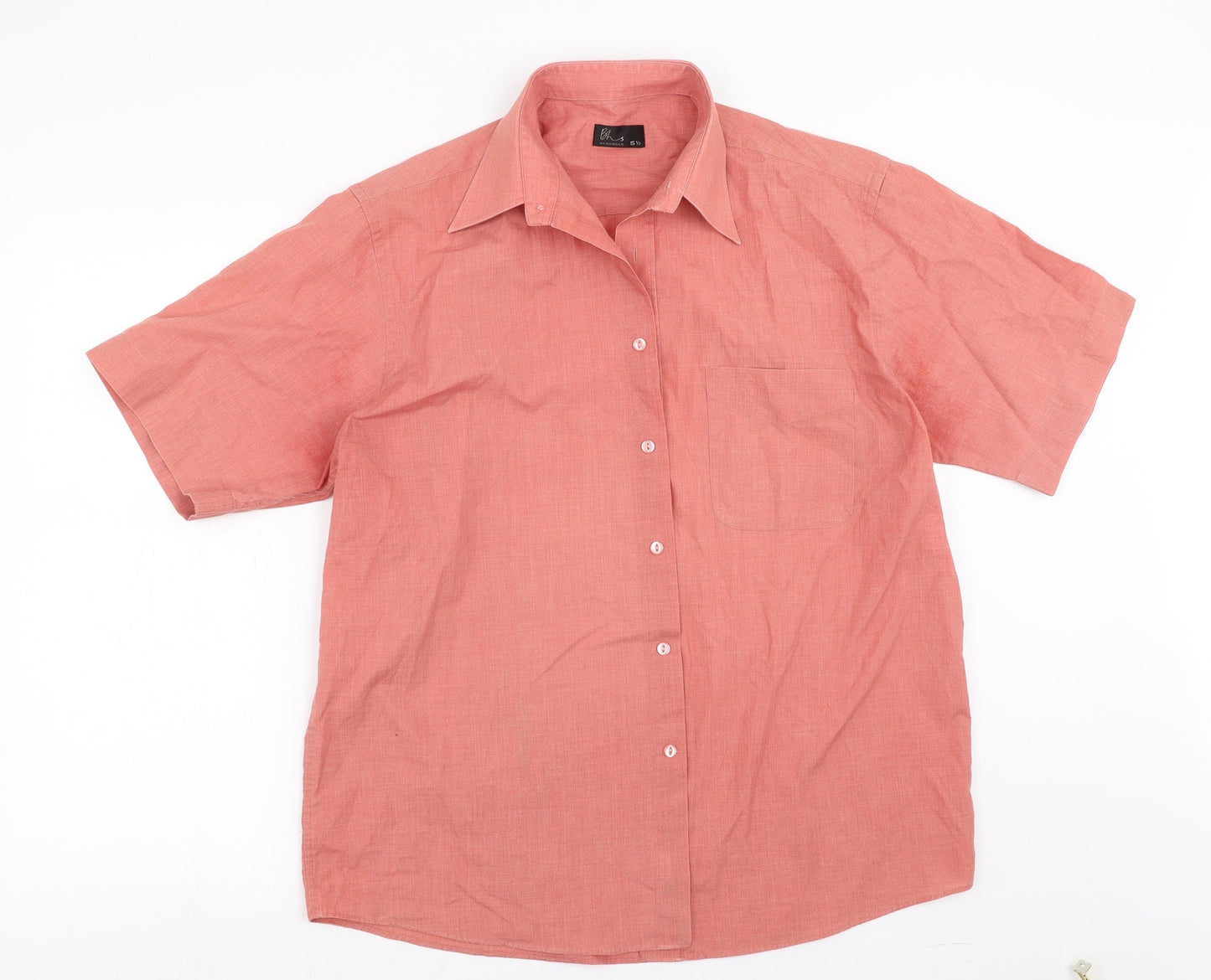 Mens UK Size 15.5 BHS Pink  Button-Up Short Sleeve Casual Shirt