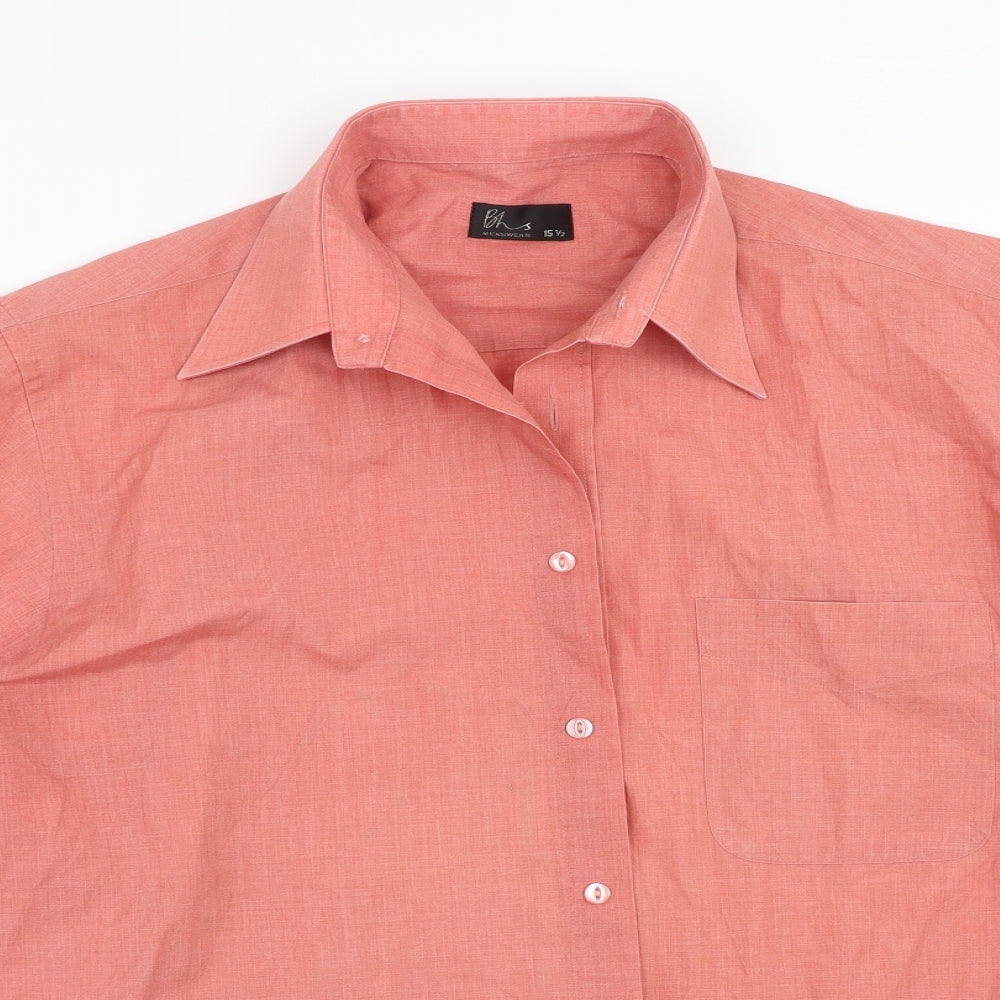 Mens UK Size 15.5 BHS Pink  Button-Up Short Sleeve Casual Shirt