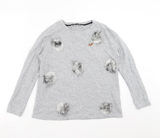 Zara Womens Grey   Pullover Jumper Size S  - fluffy detail