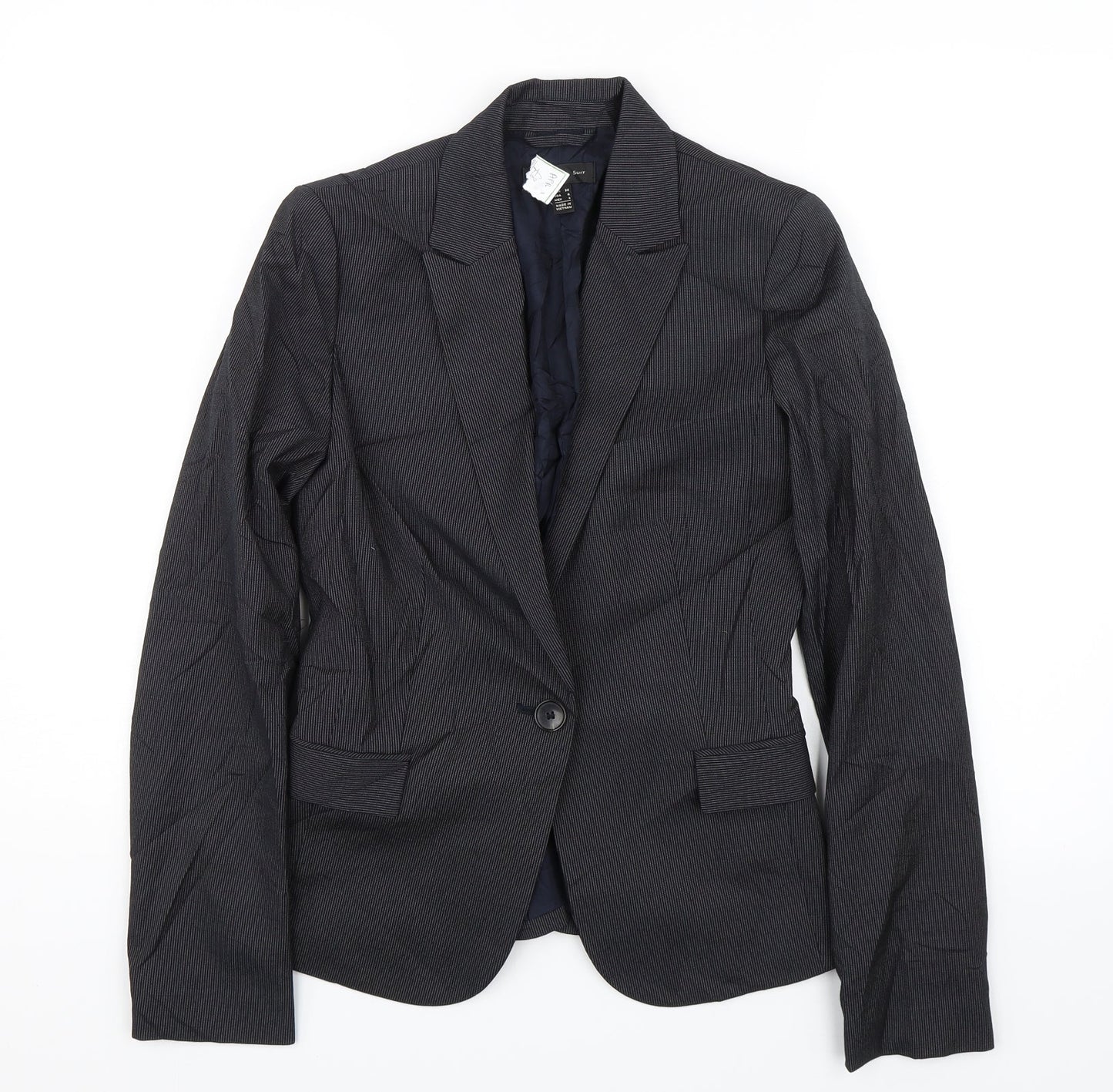 Mango Womens Black Striped  Jacket Suit Jacket Size 8