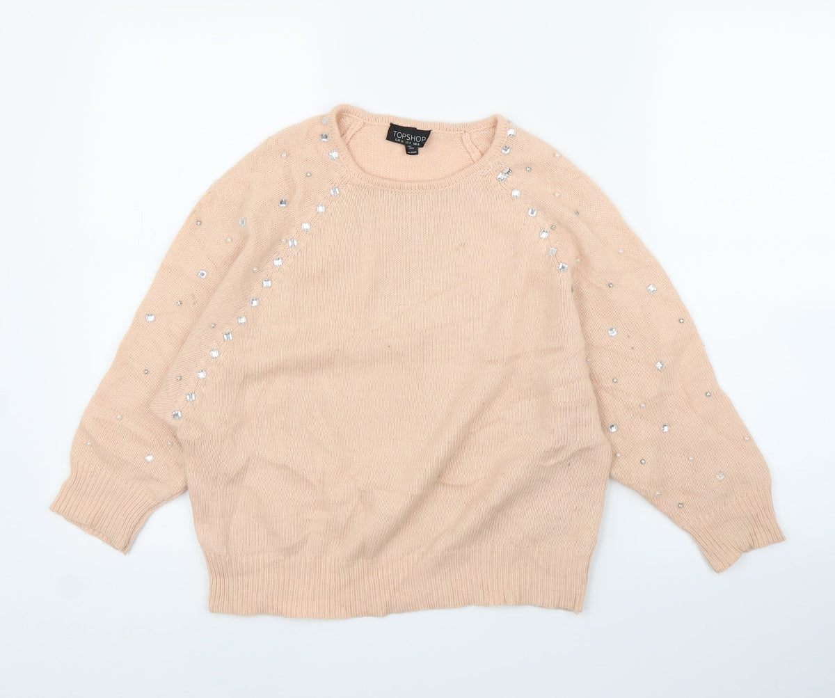 Topshop Womens Pink   Pullover Jumper Size 8  - Pearls