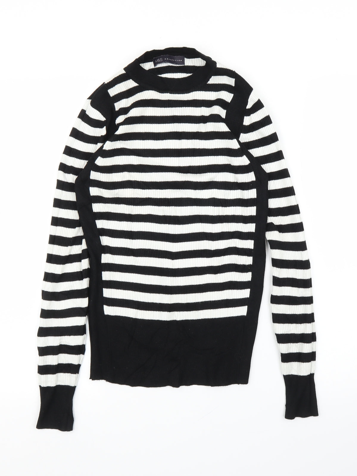 M&S Womens Black Striped  Pullover Jumper Size 10