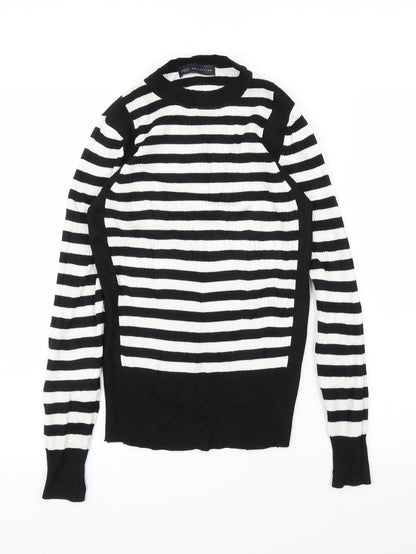 M&S Womens Black Striped  Pullover Jumper Size 10