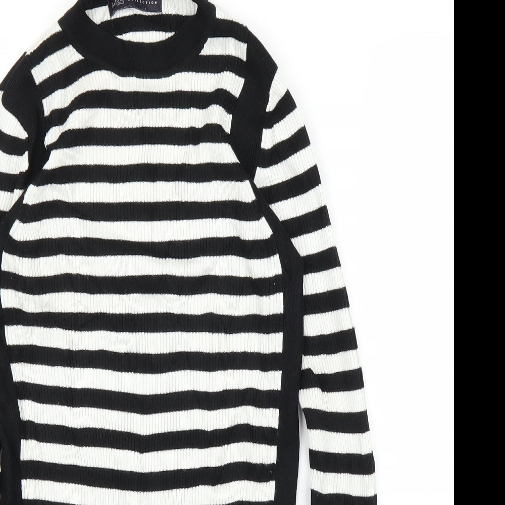 M&S Womens Black Striped  Pullover Jumper Size 10