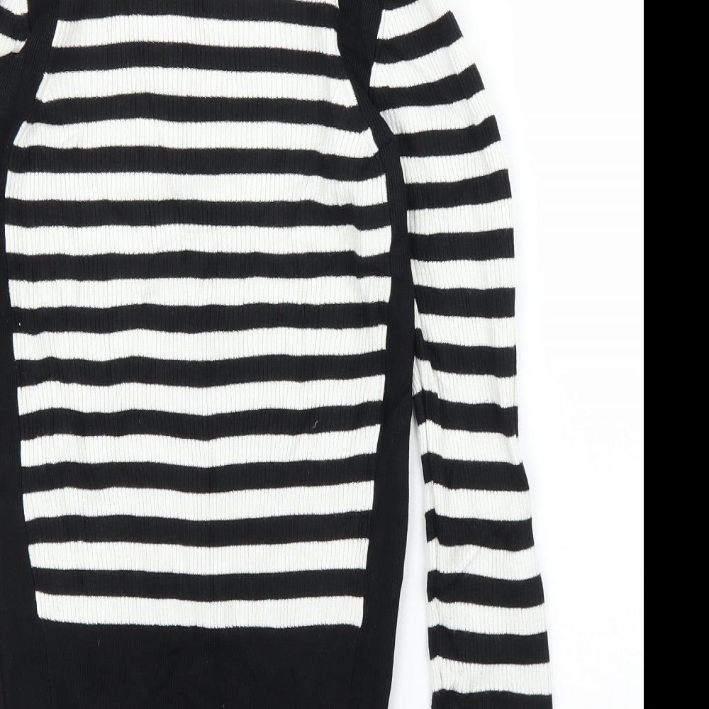 M&S Womens Black Striped  Pullover Jumper Size 10