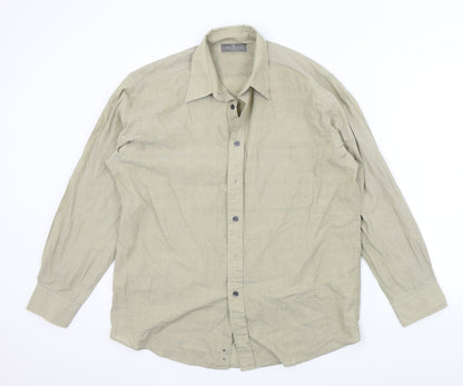 Mens UK Size 16 Essentials Beige  Button-Up Long Sleeve Casual Shirt