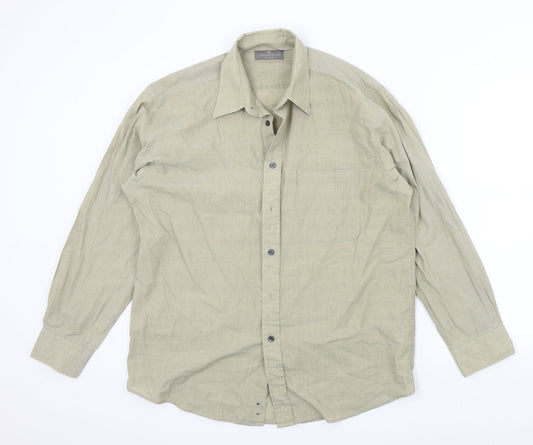Mens UK Size 16 Essentials Beige  Button-Up Long Sleeve Casual Shirt