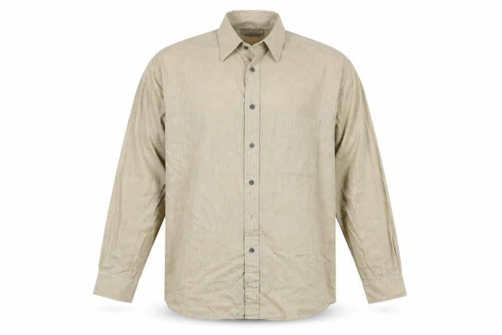 Mens UK Size 16 Essentials Beige  Button-Up Long Sleeve Casual Shirt