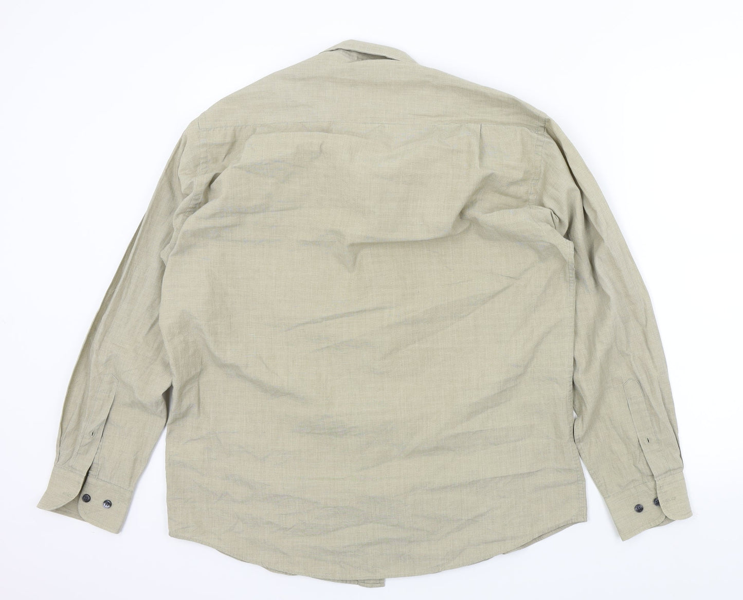Mens UK Size 16 Essentials Beige  Button-Up Long Sleeve Casual Shirt