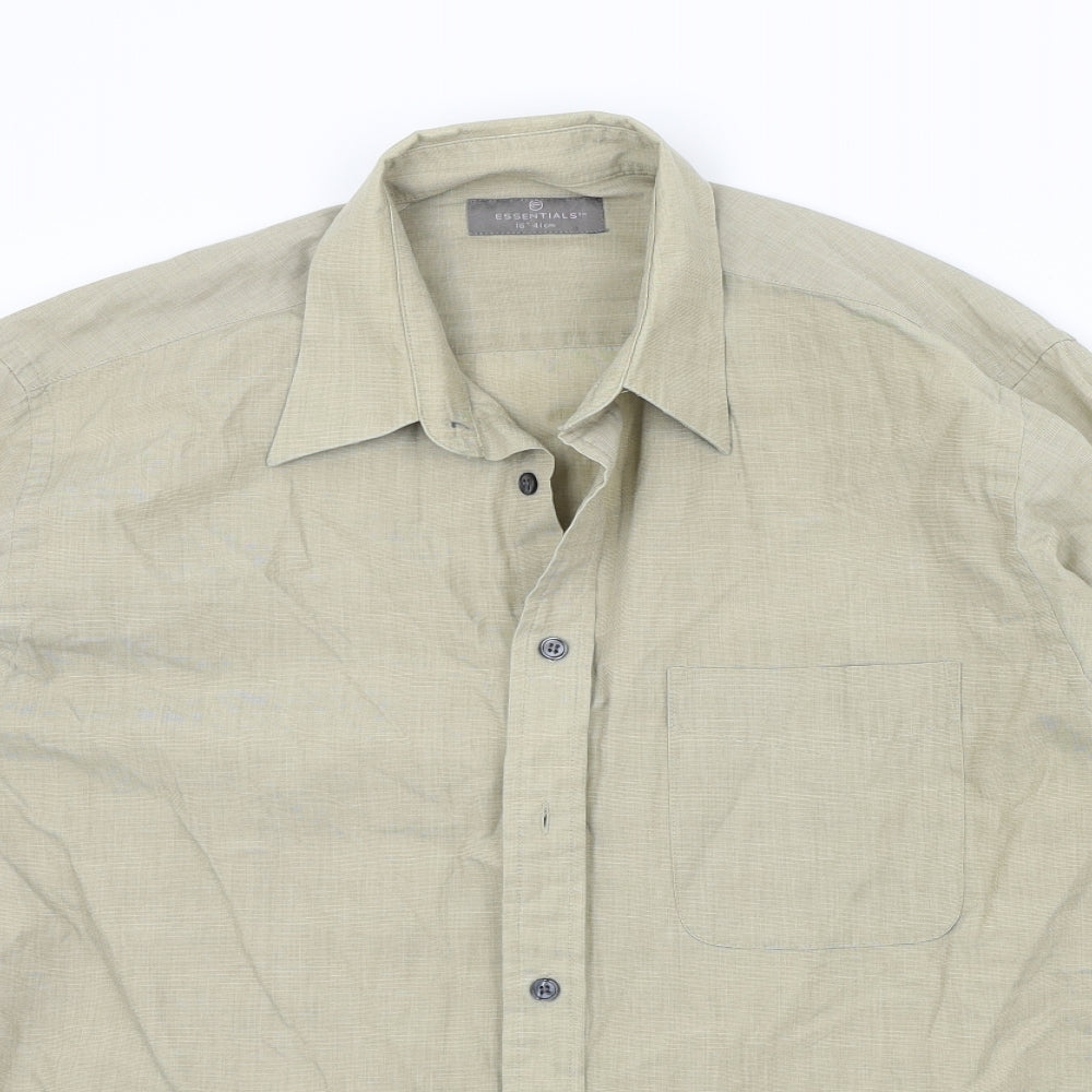 Mens UK Size 16 Essentials Beige  Button-Up Long Sleeve Casual Shirt