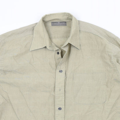 Mens UK Size 16 Essentials Beige  Button-Up Long Sleeve Casual Shirt