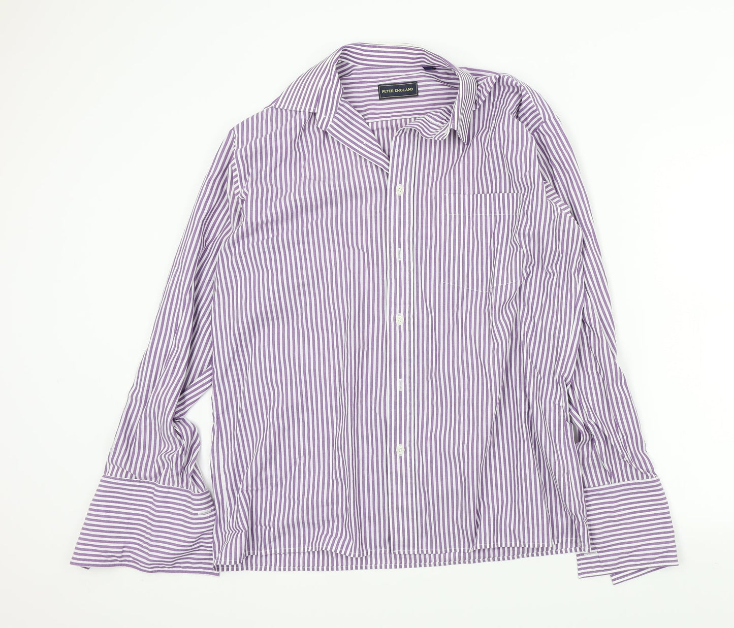 Mens UK Size 16 Peter England Purple  Button-Up Long Sleeve Casual Shirt