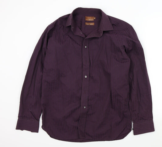 Mens UK Size 15.5 M&S Purple  Button-Up Long Sleeve Casual Shirt