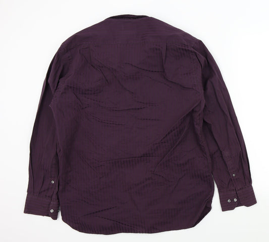 Mens UK Size 15.5 M&S Purple  Button-Up Long Sleeve Casual Shirt