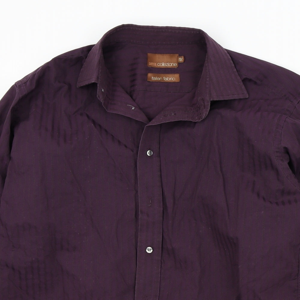 Mens UK Size 15.5 M&S Purple  Button-Up Long Sleeve Casual Shirt