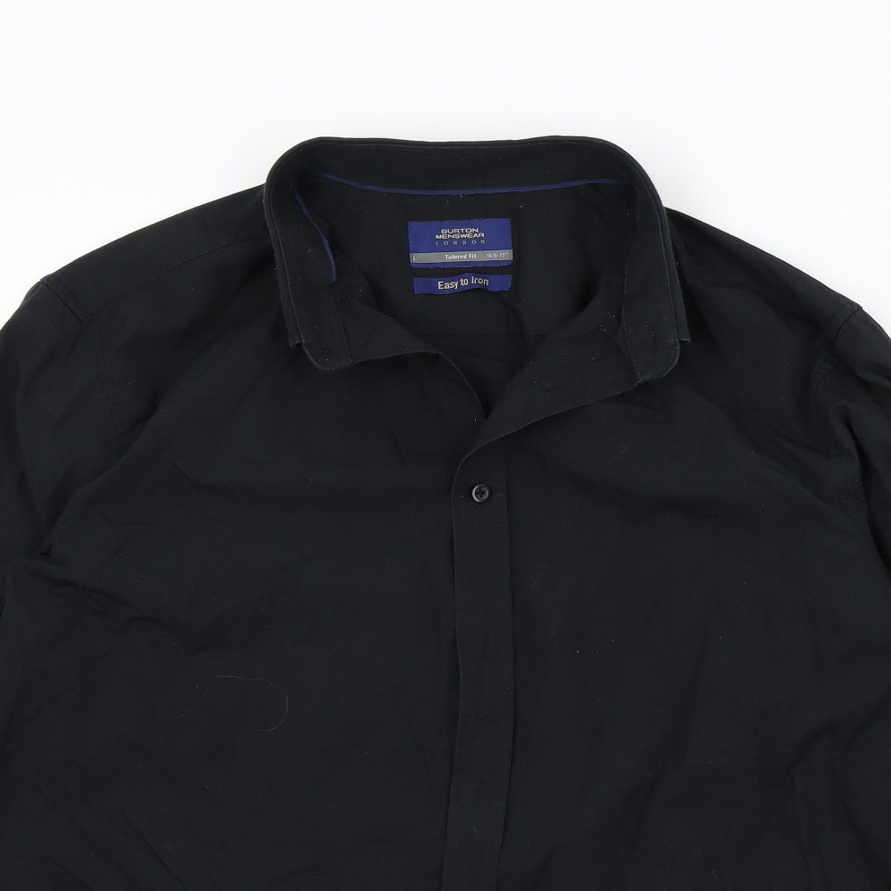 Mens UK Size 16.5 BURTONS Black  Button-Up Long Sleeve Casual Shirt