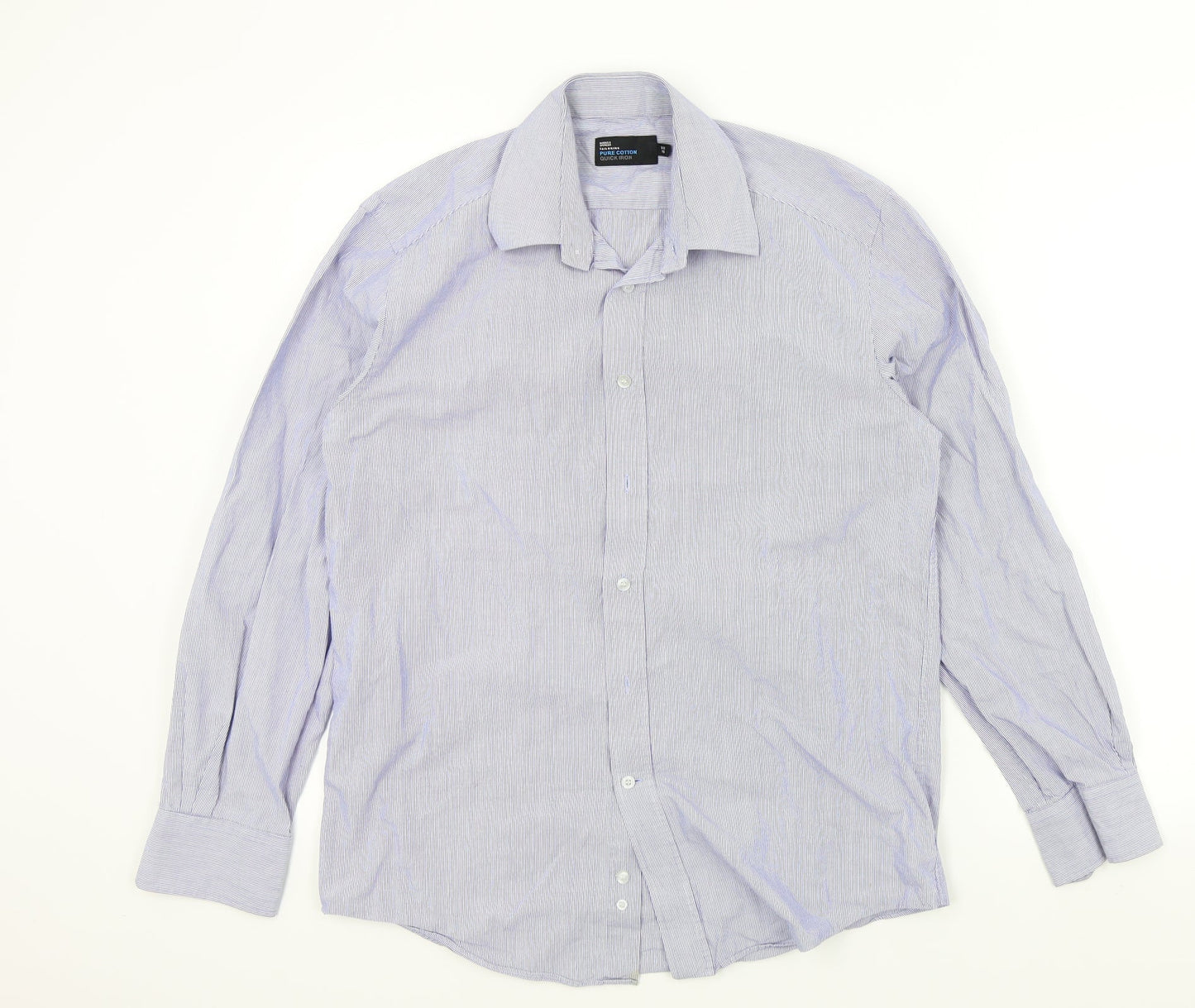 Mens UK Size 15 M&S Blue  Button-Up Long Sleeve Casual Shirt