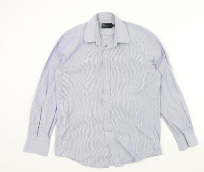 Mens UK Size 15 M&S Blue  Button-Up Long Sleeve Casual Shirt