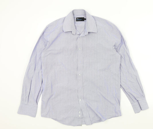 Mens UK Size 15 M&S Blue  Button-Up Long Sleeve Casual Shirt