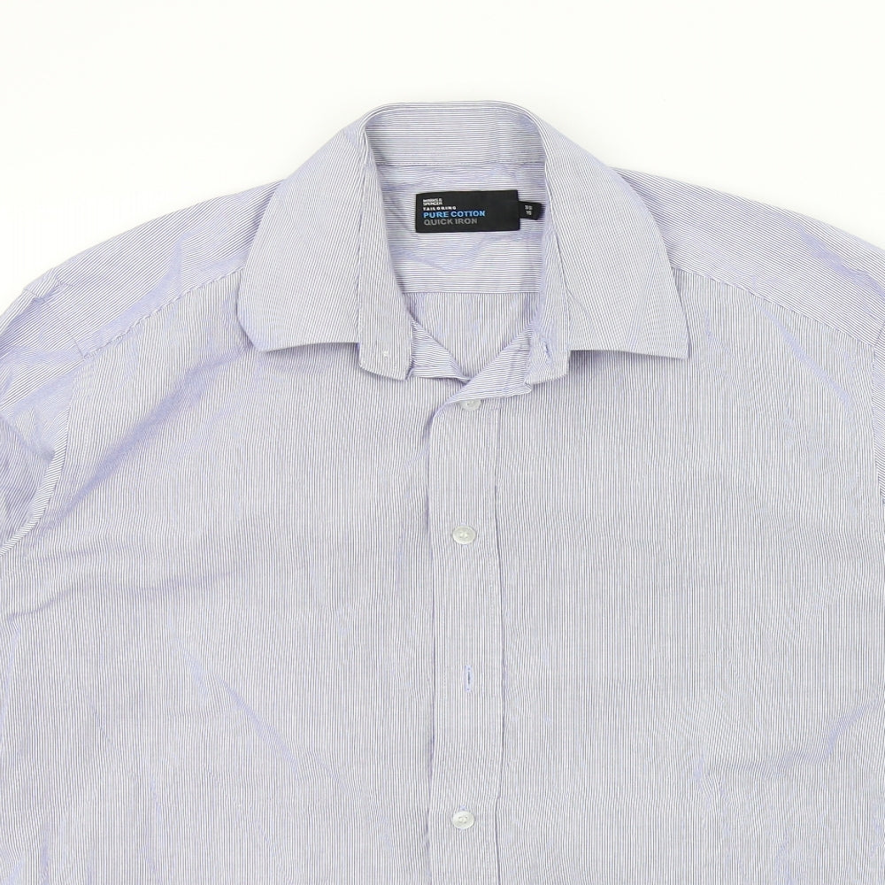 Mens UK Size 15 M&S Blue  Button-Up Long Sleeve Casual Shirt