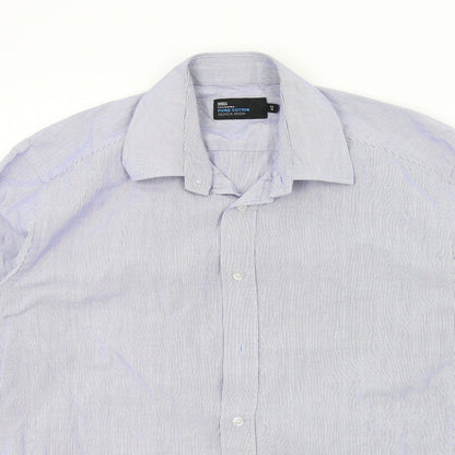 Mens UK Size 15 M&S Blue  Button-Up Long Sleeve Casual Shirt
