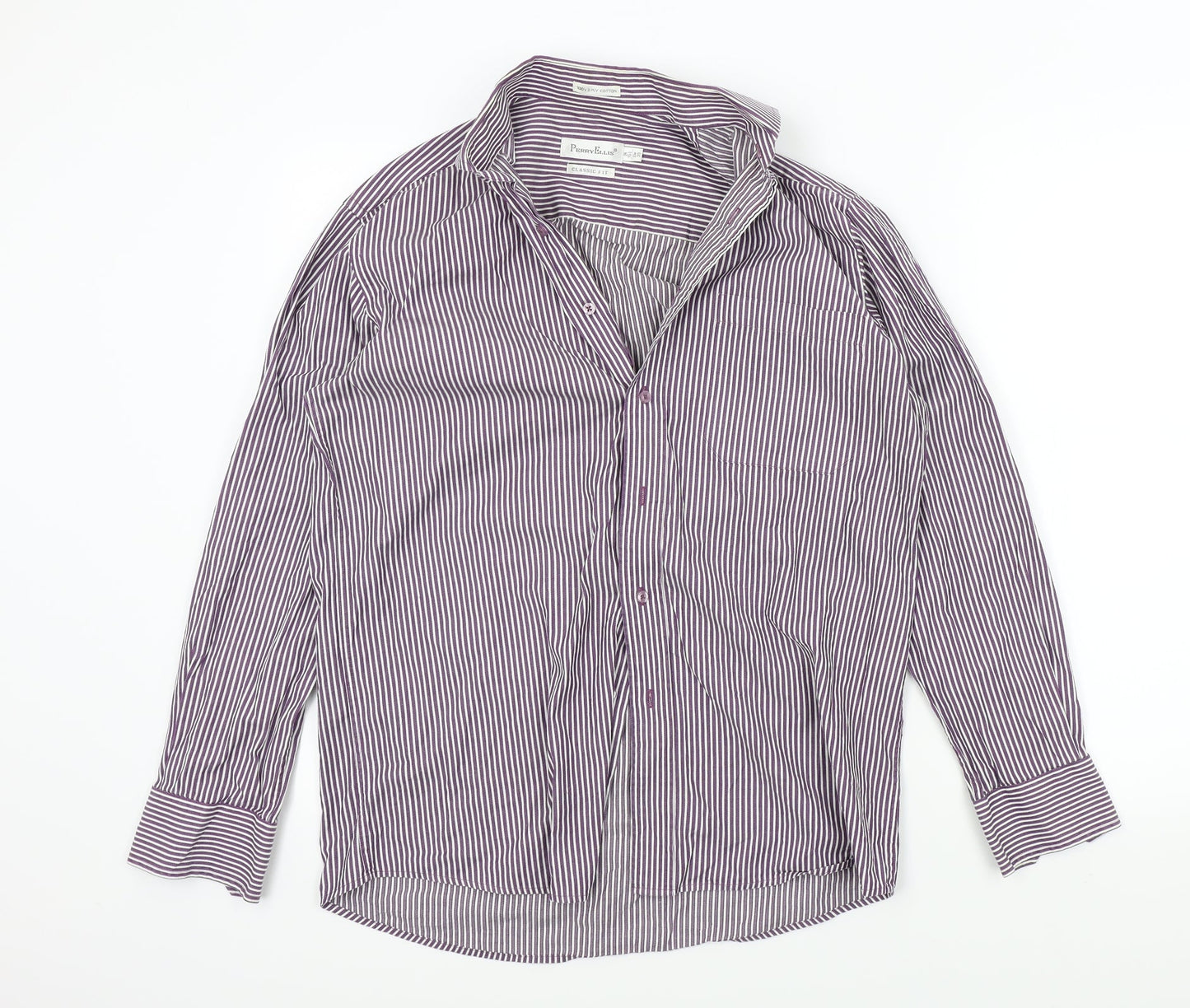 Mens UK Size 15.5 Perry Ellis Purple  Button-Up Long Sleeve Casual Shirt