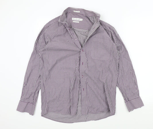 Mens UK Size 15.5 Perry Ellis Purple  Button-Up Long Sleeve Casual Shirt