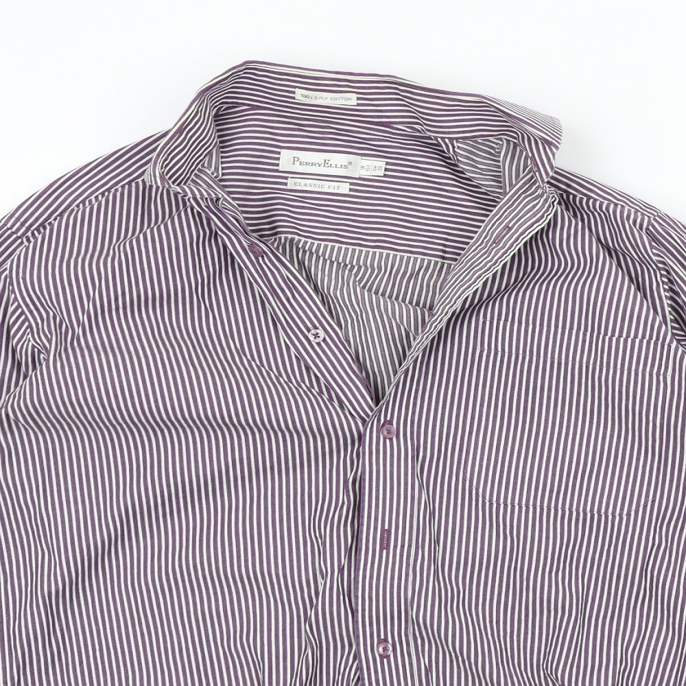 Mens UK Size 15.5 Perry Ellis Purple  Button-Up Long Sleeve Casual Shirt