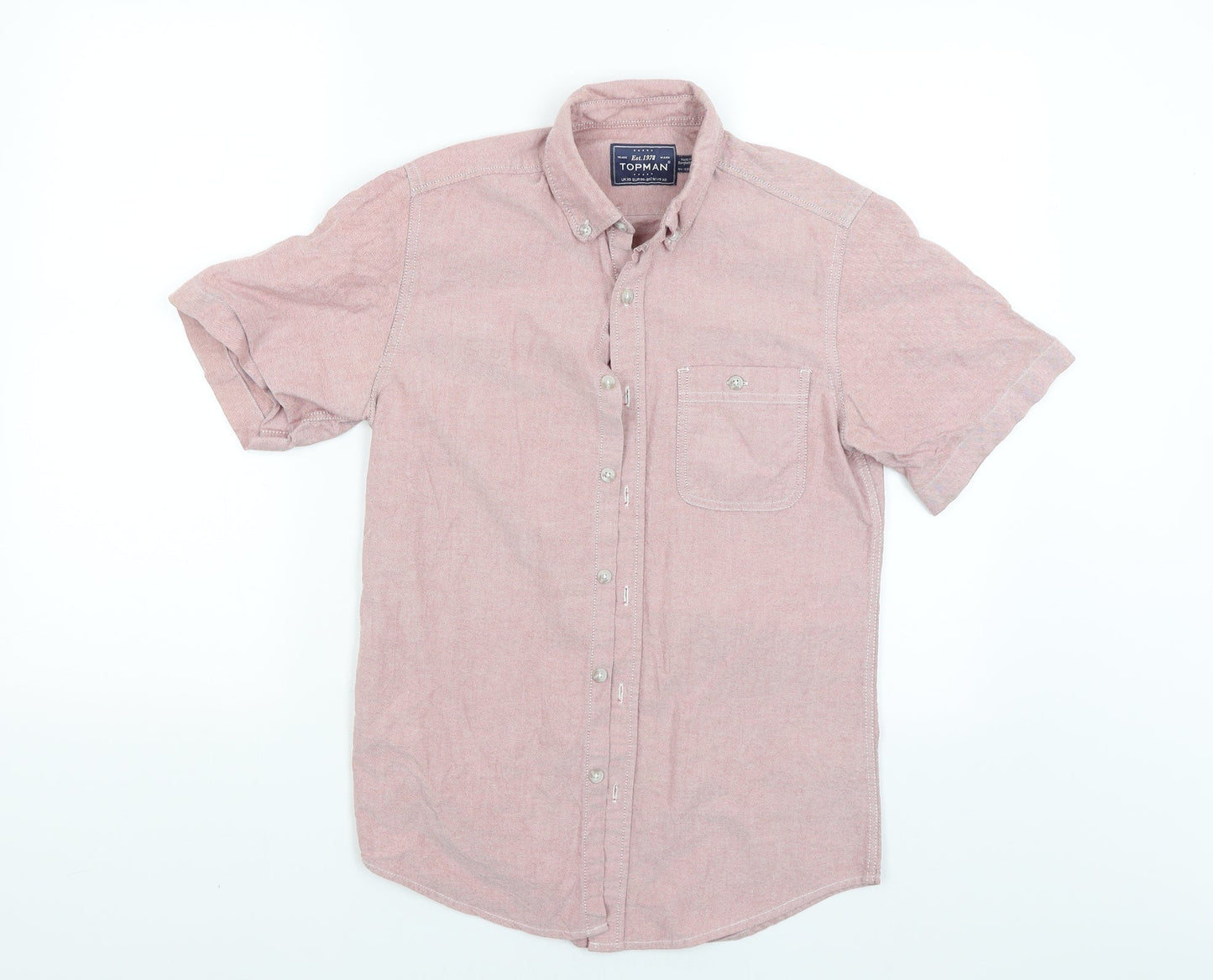 Mens UK Size XS Topman Red  Button-Up Short Sleeve Casual Shirt