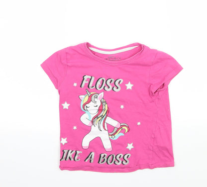 Pep&co Girls Pink   Basic T-Shirt Size 6-7 Years  - Floss like a boss