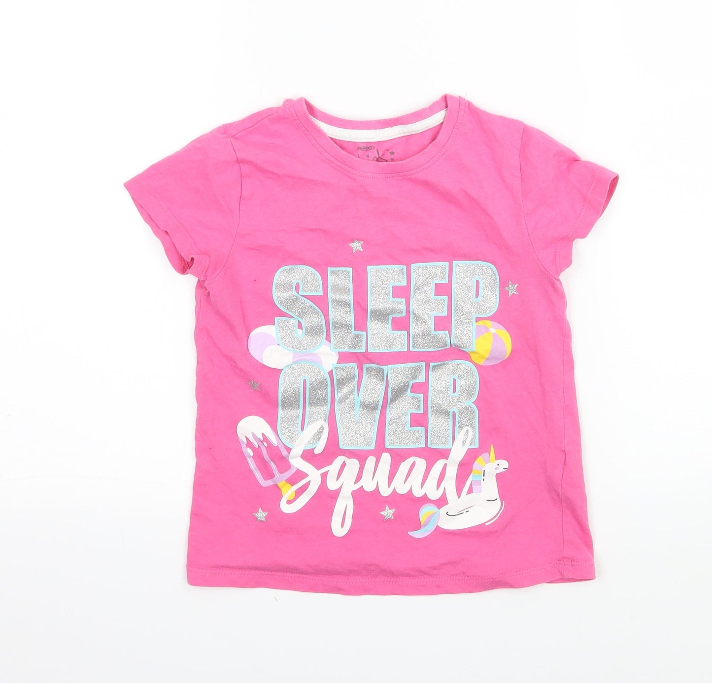 Pep & co Girls Pink   Basic T-Shirt Size 6-7 Years  - Sleep Over
