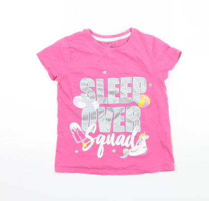 Pep & co Girls Pink   Basic T-Shirt Size 6-7 Years  - Sleep Over