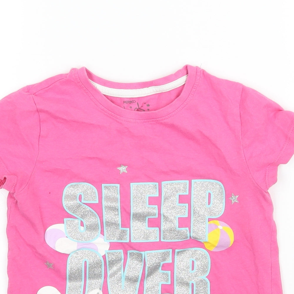 Pep & co Girls Pink   Basic T-Shirt Size 6-7 Years  - Sleep Over