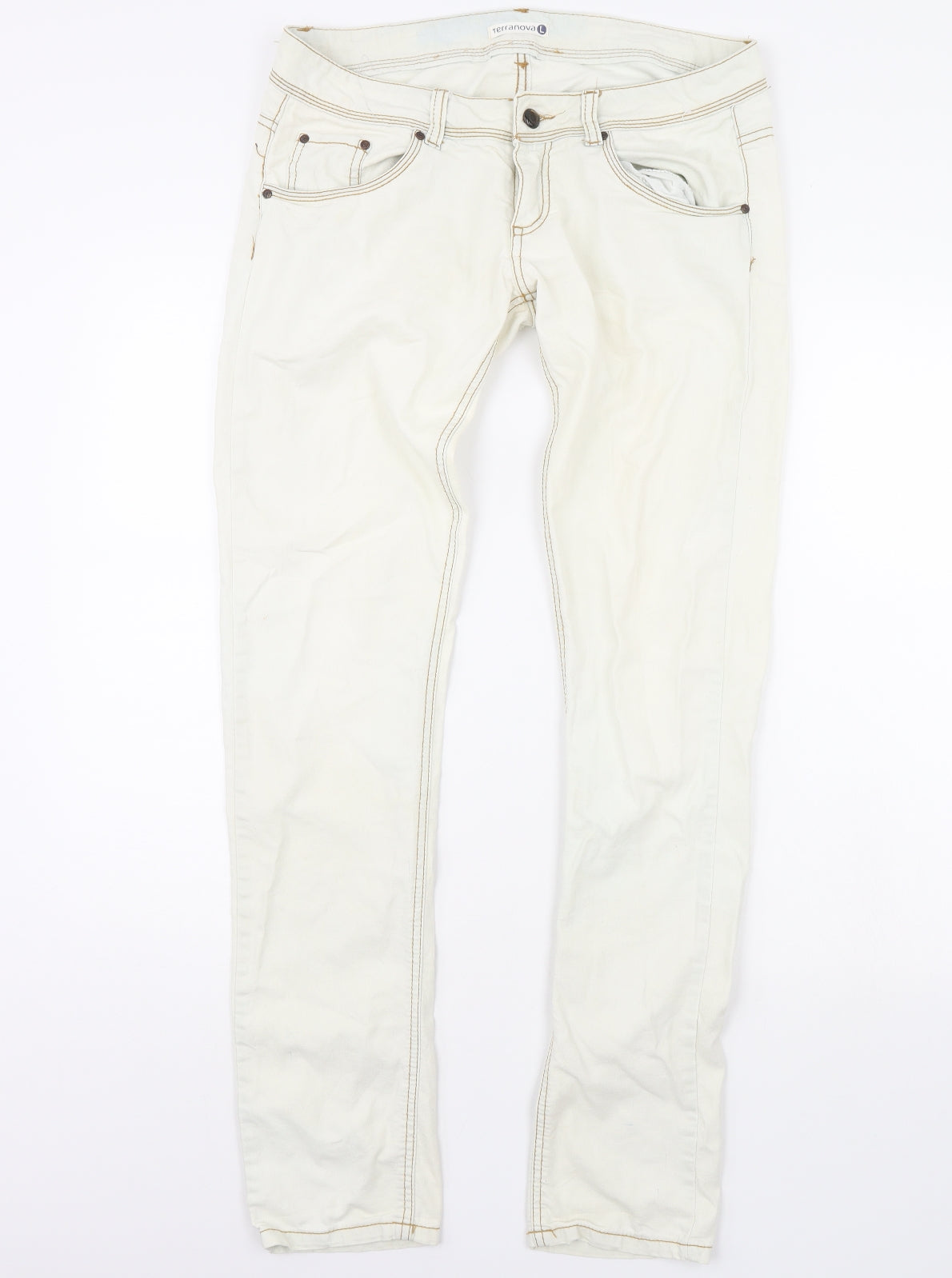 Womens UK Size L Terranova Regular Fit Straight White Jeans