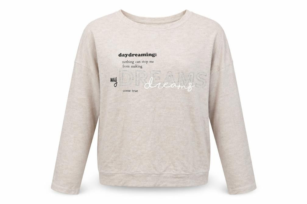 Front view of Logg girls’ beige top pyjama set, size 13-14, years
