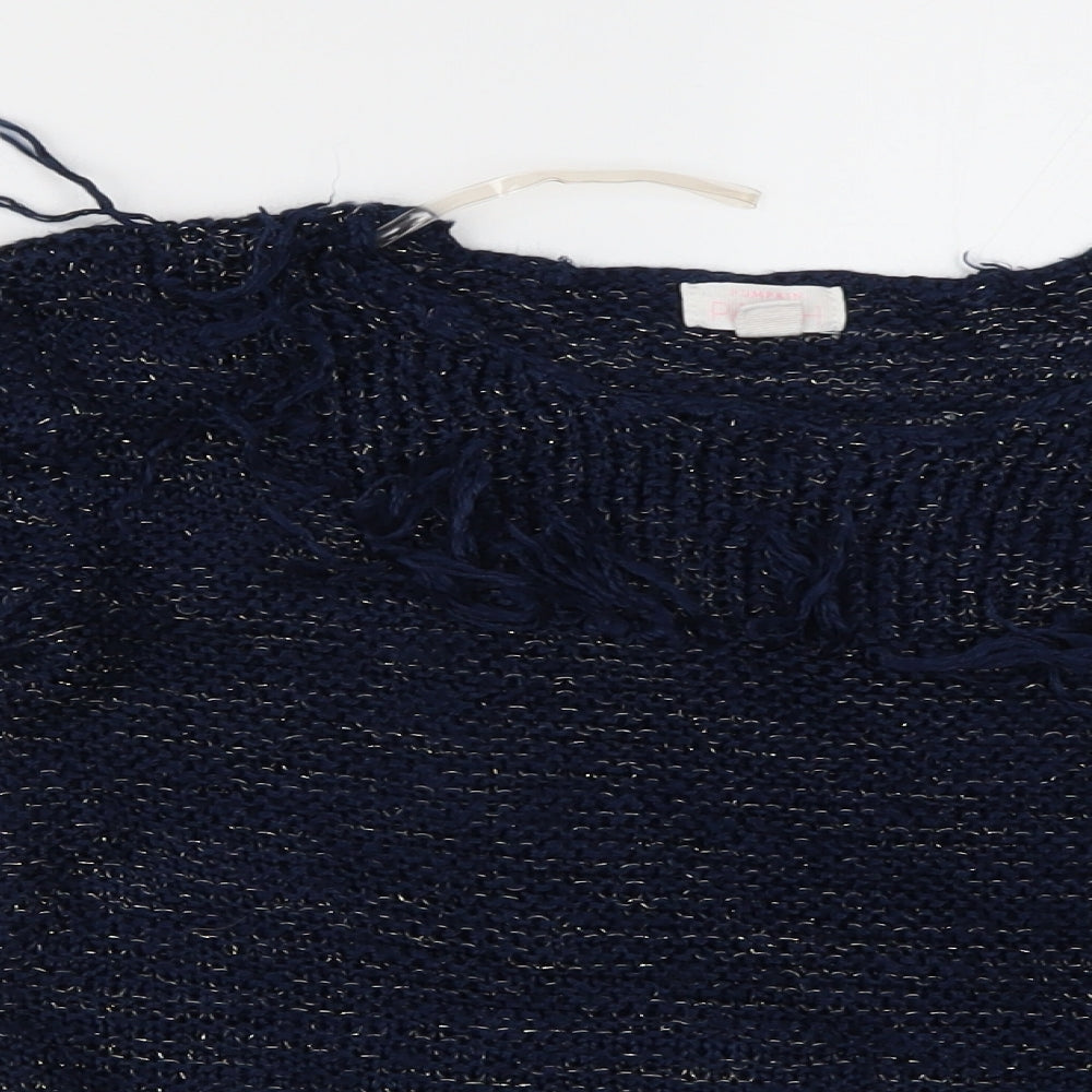 Close-up detail of Pumpkin Patch women’s blue basic blouse, size UK 10