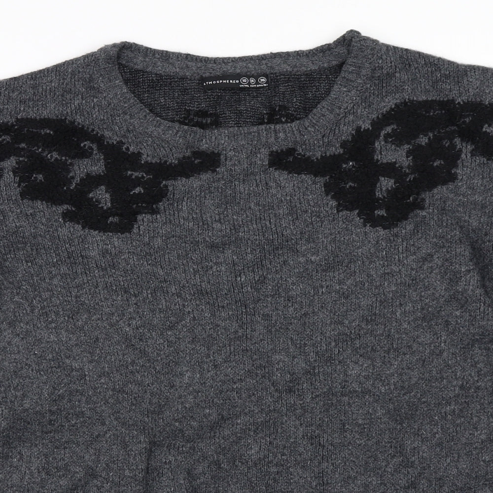 Close-up detail of Atmosphere women’s grey jumper, size UK 10