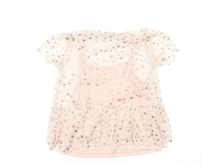 I love Girlswear Girls Pink Geometric  Pullover Blouse Size 7 Years  - Stars