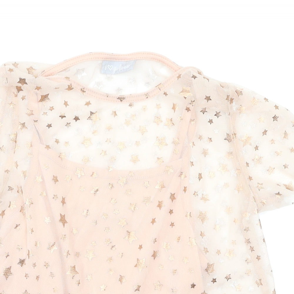 I love Girlswear Girls Pink Geometric  Pullover Blouse Size 7 Years  - Stars