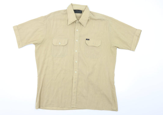 Mens UK Size L Nemus Beige  Button-Up Short Sleeve Casual Shirt