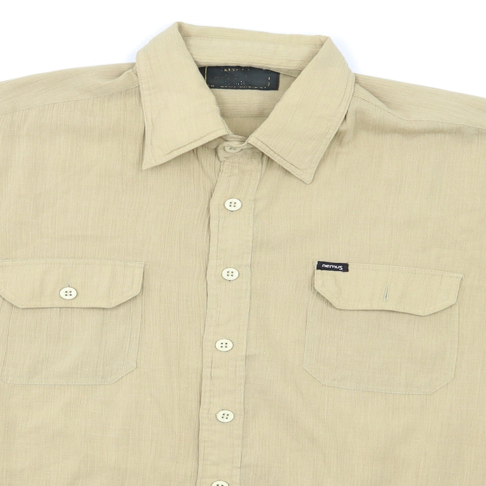 Mens UK Size L Nemus Beige  Button-Up Short Sleeve Casual Shirt