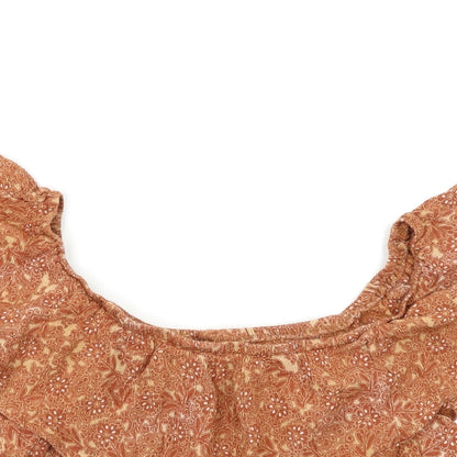 Oscar Womens Orange Floral  Cropped Blouse Size L