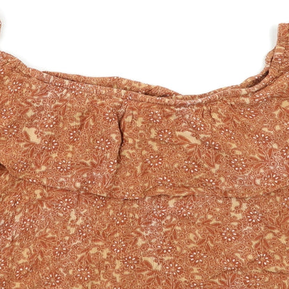 Oscar Womens Orange Floral  Cropped Blouse Size L