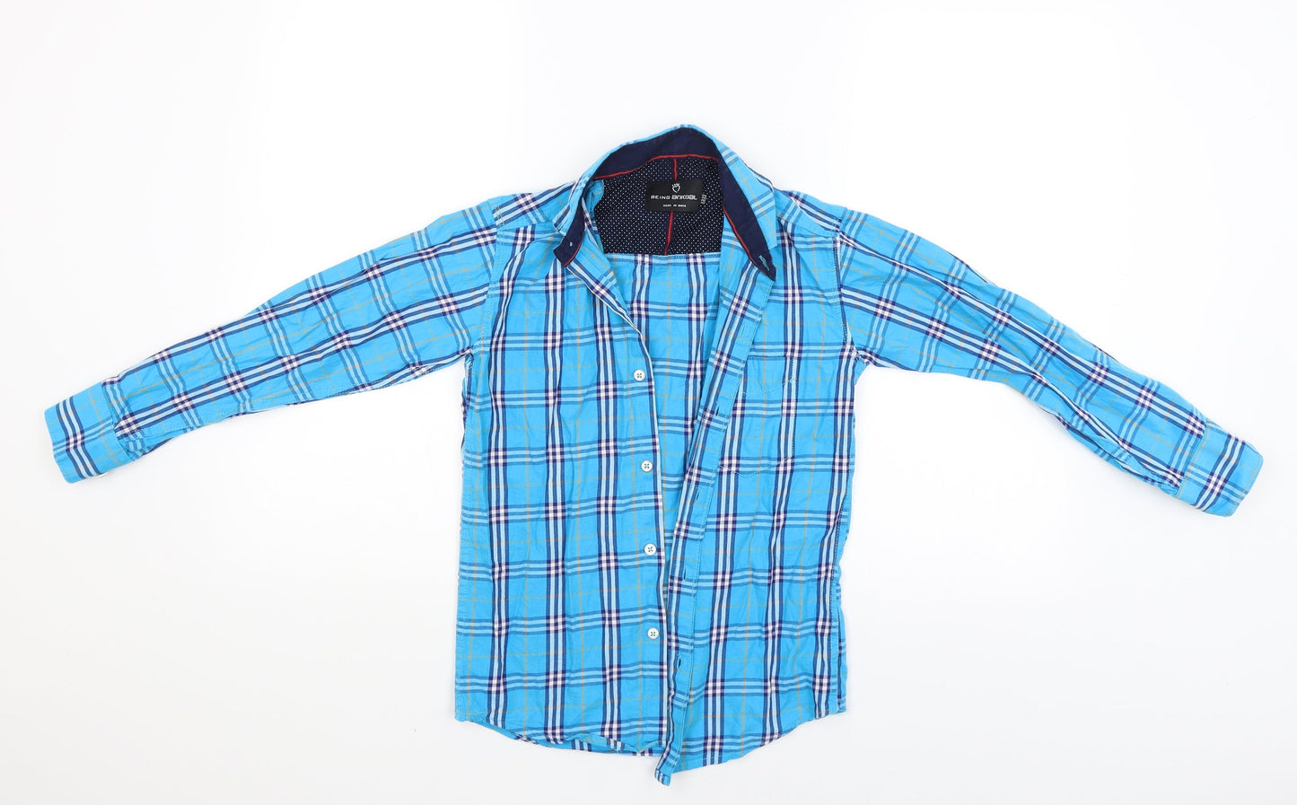 Mens UK Size 34 Being Animal Blue  Button-Up Long Sleeve Casual Shirt