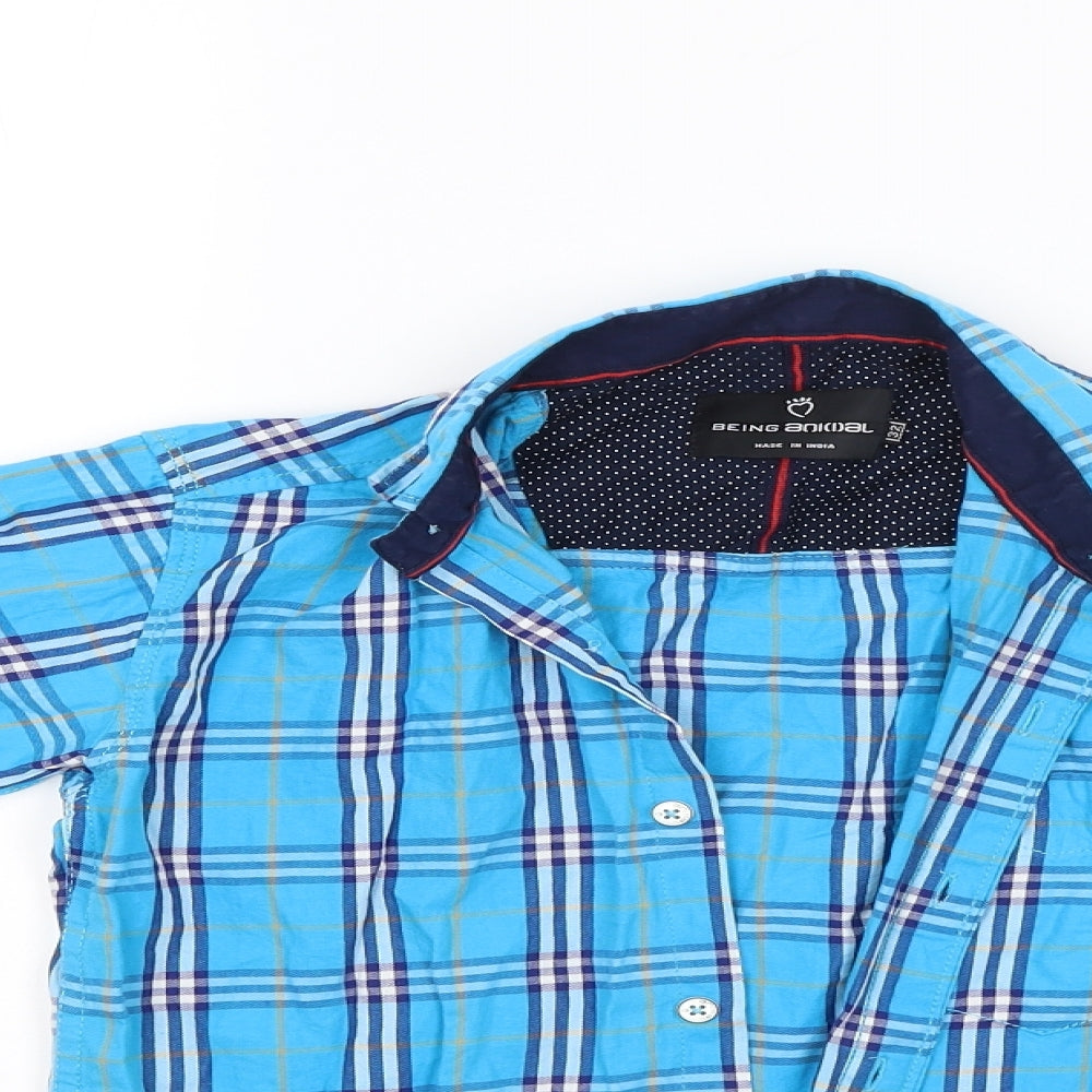 Mens UK Size 34 Being Animal Blue  Button-Up Long Sleeve Casual Shirt