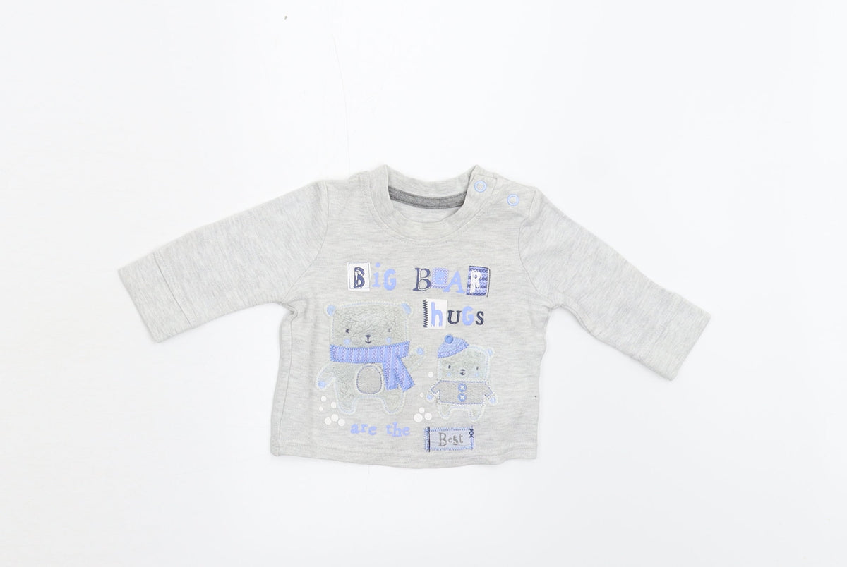 Front view of George Baby Grey Basic T-Shirt, size 0-3, Months
